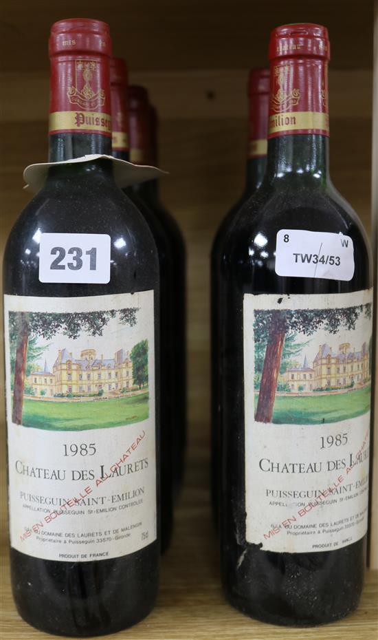 Eight bottles of Chateau les Laurets, Puisseguin St Emilion, 1985.